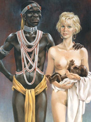 White chick living with a black wild tribal in this hot cartoon